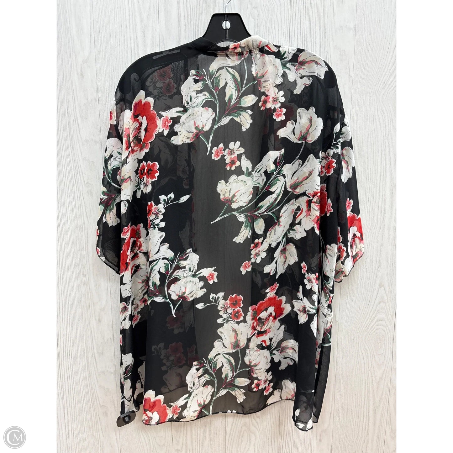 Kimono By Clothes Mentor In Black & Pink, Size: L