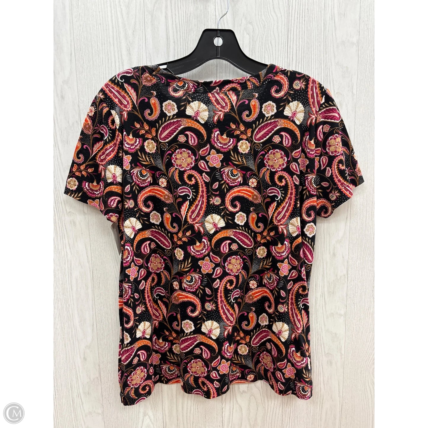 Top Short Sleeve Basic By Loft In Black & Pink, Size: M