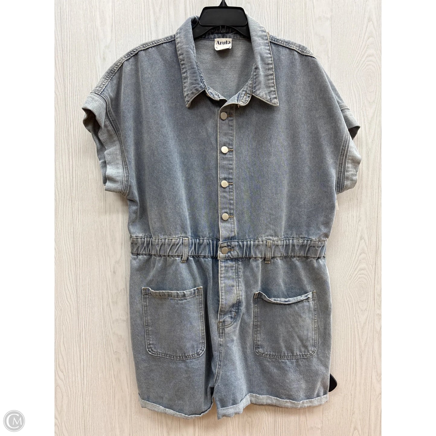 Romper By Clothes Mentor In Blue Denim, Size: Xl