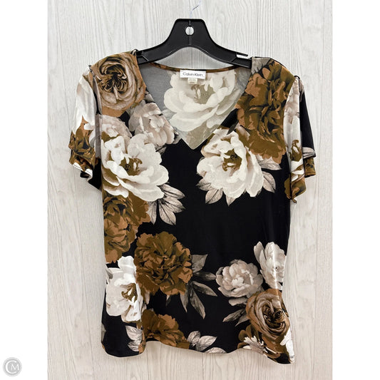 Top Short Sleeve By Calvin Klein In Black & Tan, Size: M