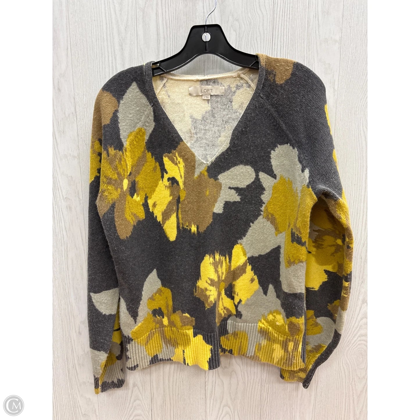 Sweater By Loft In Grey & Yellow, Size: S