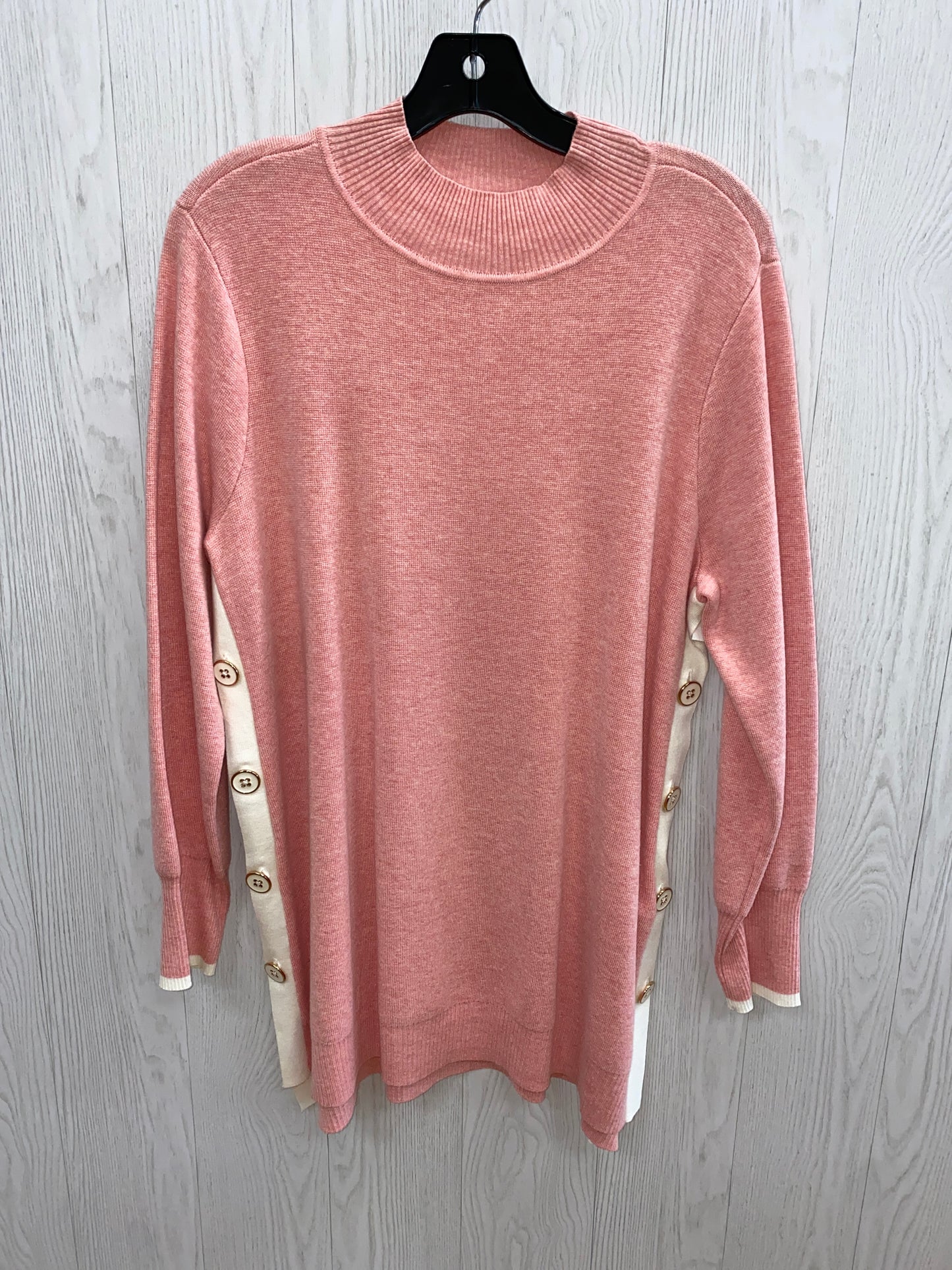 Sweater By Chicos In Pink & White, Size: L