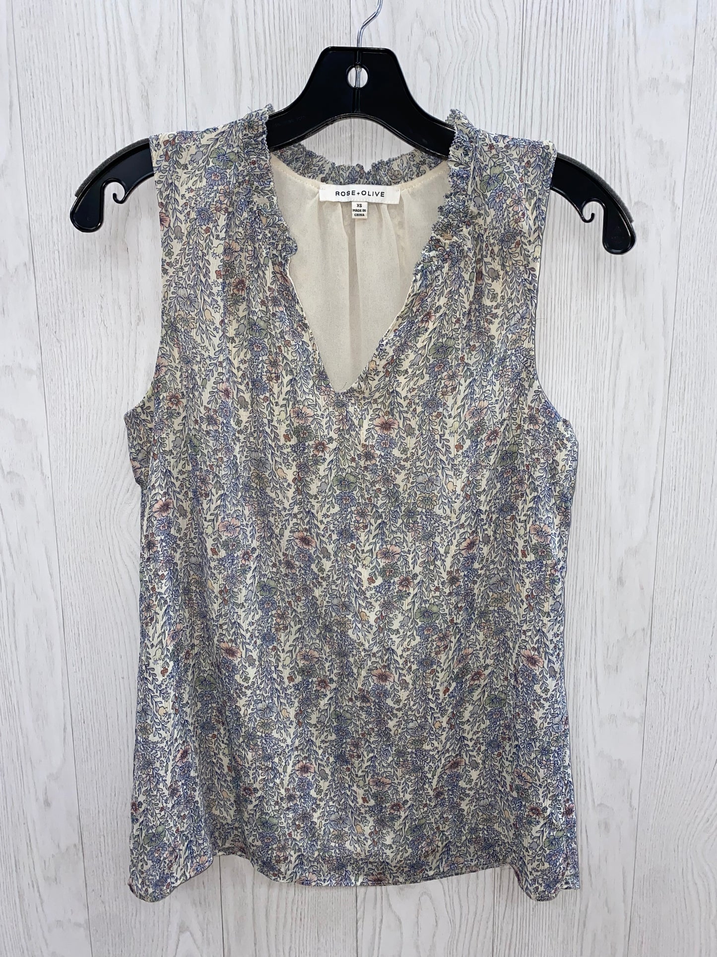 Floral Print Top Sleeveless Rose And Olive, Size Xs