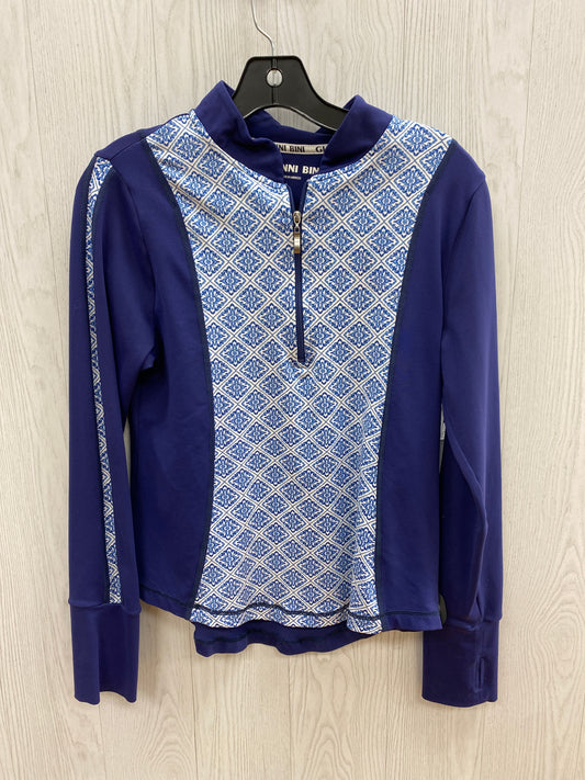 Athletic Top Long Sleeve Collar By Gianni Bini In Blue & White, Size: L