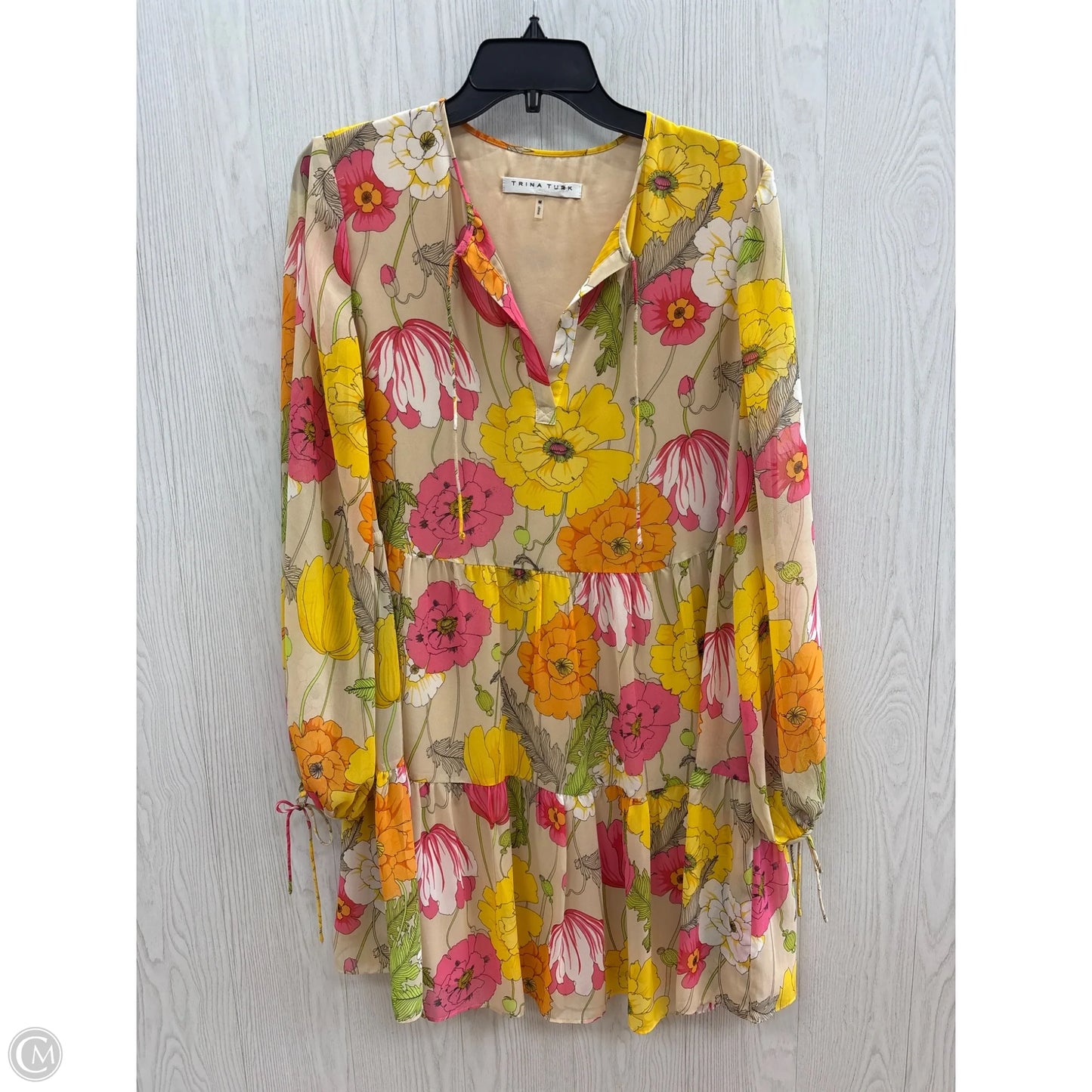 Dress Casual Midi By Trina By Trina Turk In Pink & Yellow, Size: M